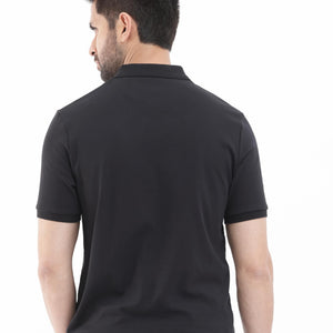 Rare Rabbit Men's Holit Black Half Sleeves Button Closure Solid Polo T-Shirt