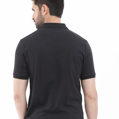 Rare Rabbit Men's Holit Black Half Sleeves Button Closure Solid Polo T-Shirt