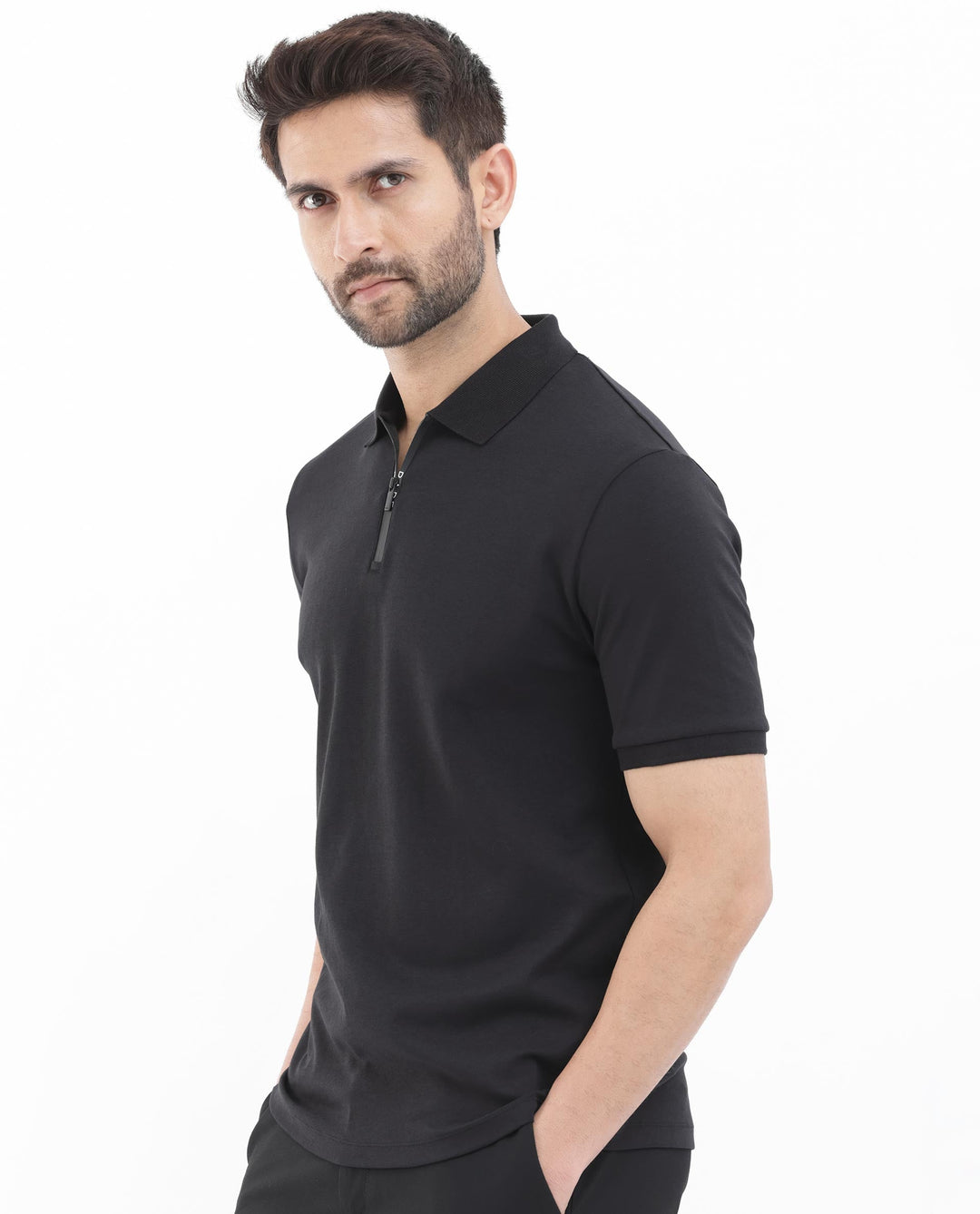 Rare Rabbit Men's Holit Black Half Sleeves Button Closure Solid Polo T-Shirt