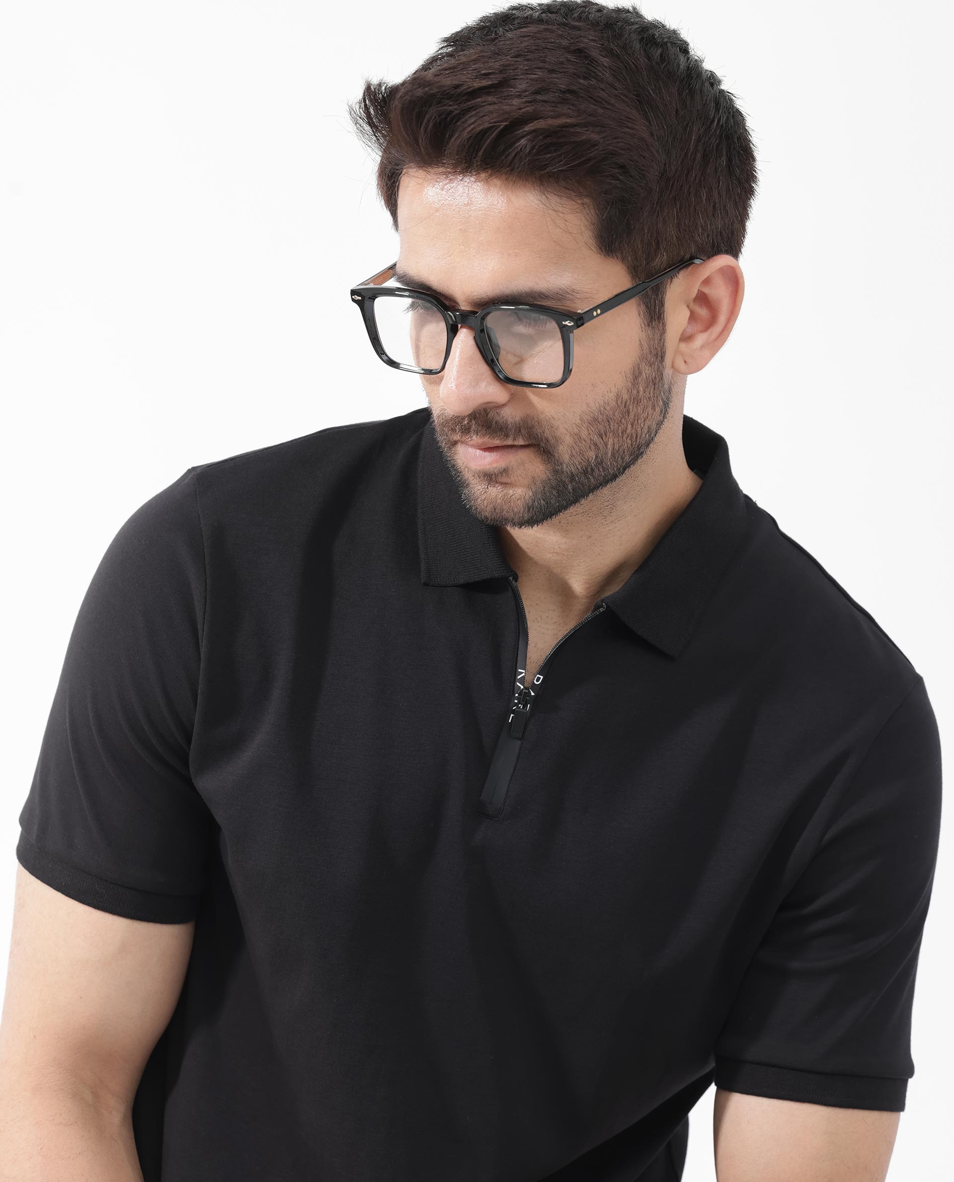 Rare Rabbit Men's Holit Black Half Sleeves Button Closure Solid Polo T-Shirt
