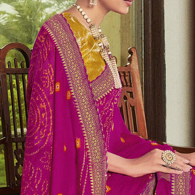 Hot Pink Casual Wear Bandhani Printed Chiffon Saree