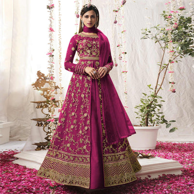 Hot Pink Embroidered Netted Anarkali Suit