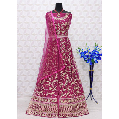 Hot Pink Embroidered Netted Anarkali Suit