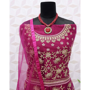 Hot Pink Embroidered Netted Anarkali Suit