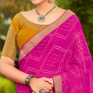 Hot Pink Partywear Printed Chiffon Saree With Border