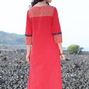 Hot Red Designer Rayon Kurti