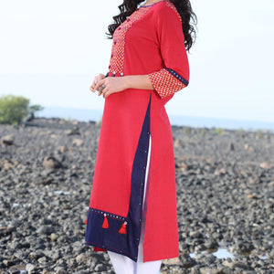 Hot Red Designer Rayon Kurti