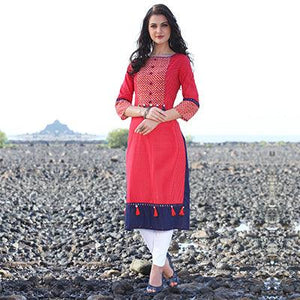 Hot Red Designer Rayon Kurti