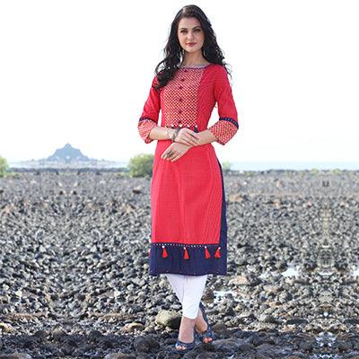 Hot Red Designer Rayon Kurti