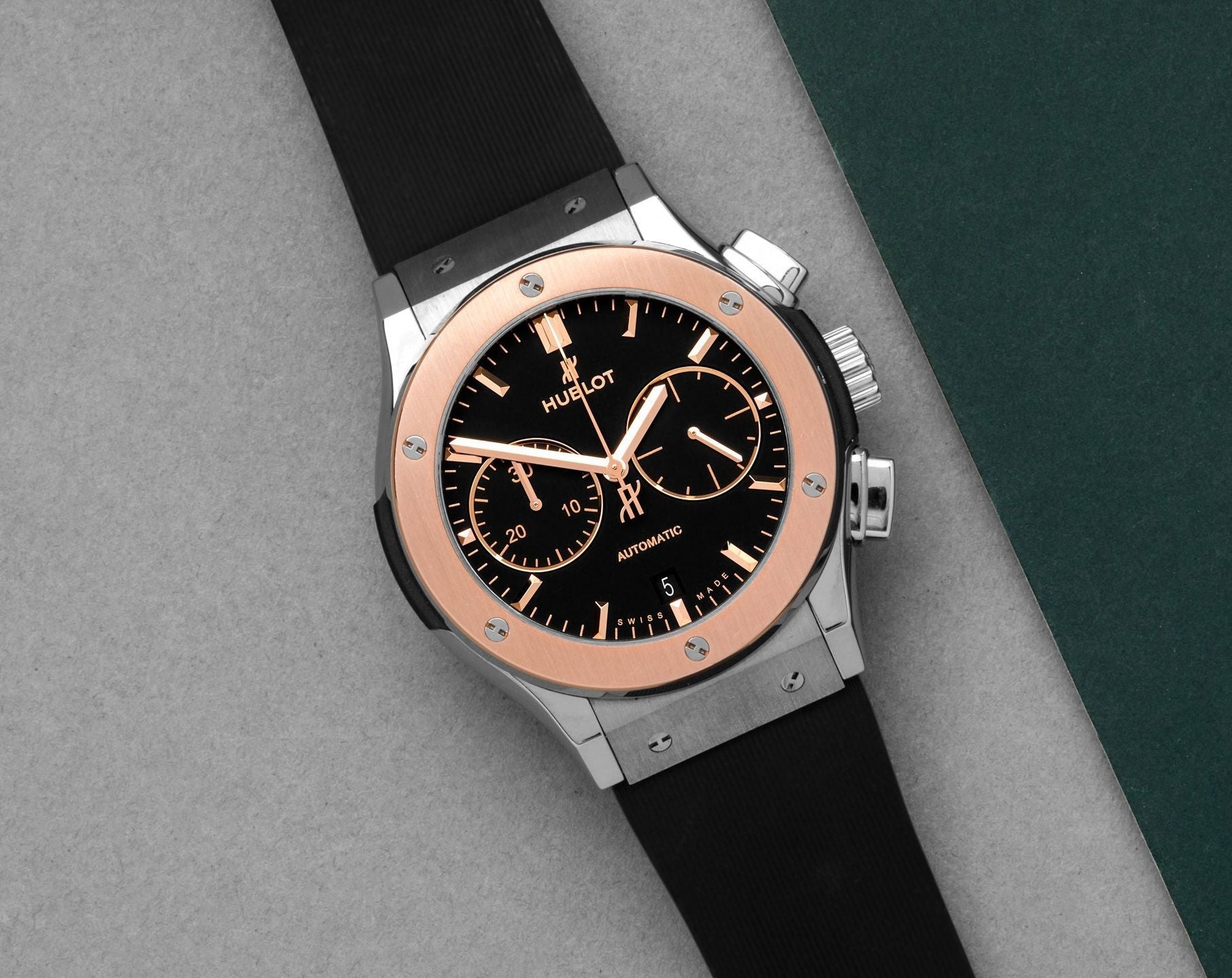 Hublot Classic Fusion Chronograph Titanium King Gold Black Dial Men 45mm