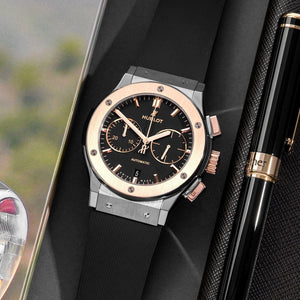 Hublot Classic Fusion Chronograph Titanium King Gold Black Dial Men 45mm