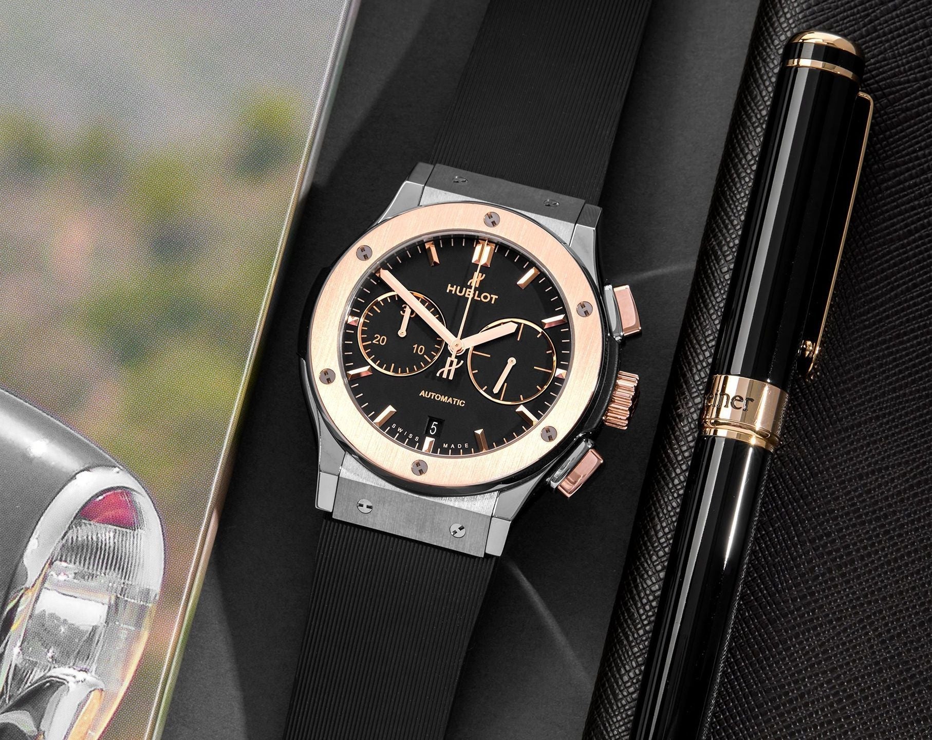 Hublot Classic Fusion Chronograph Titanium King Gold Black Dial Men 45mm