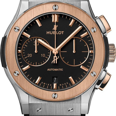 Hublot Classic Fusion Chronograph Titanium King Gold Black Dial Men 45mm