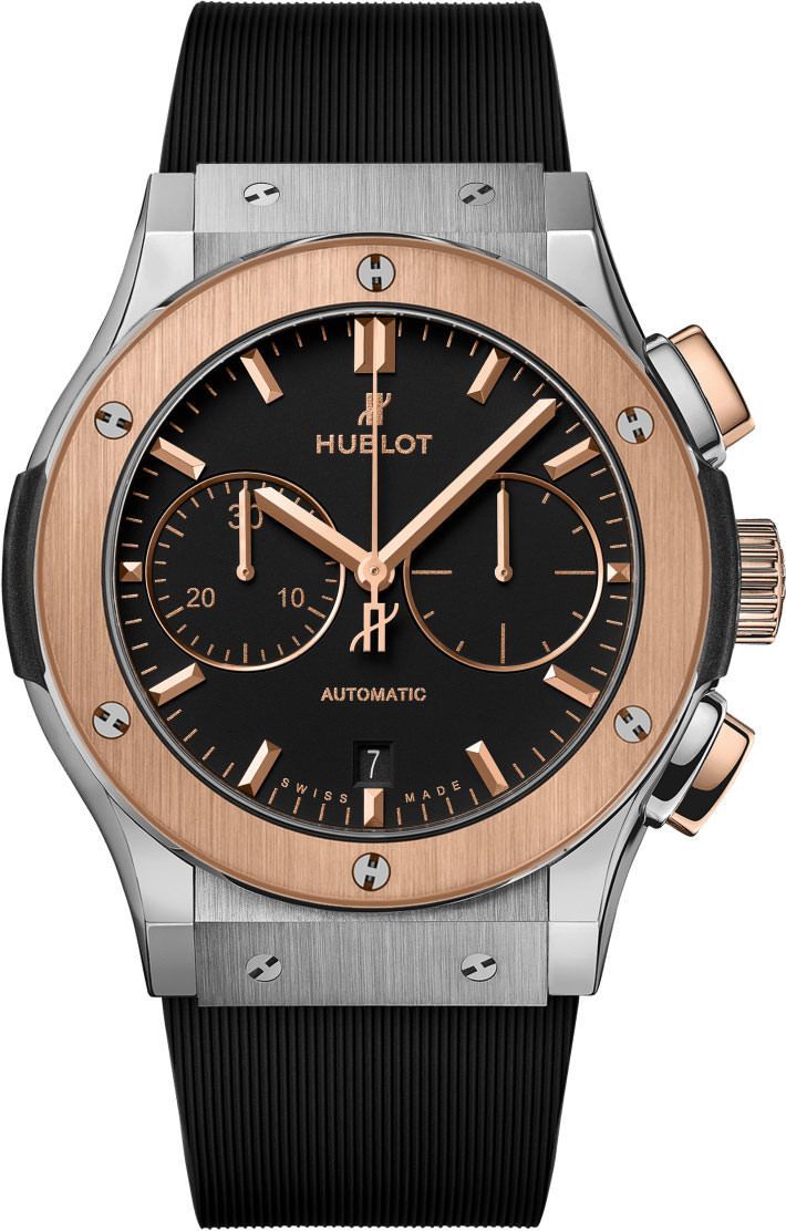 Hublot Classic Fusion Chronograph Titanium King Gold Black Dial Men 45mm