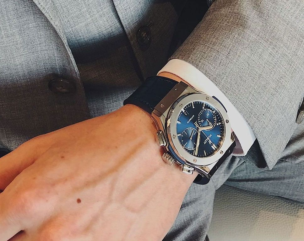 Hublot Classic Fusion Chronograph Titanium Blue Dial Men 45mm