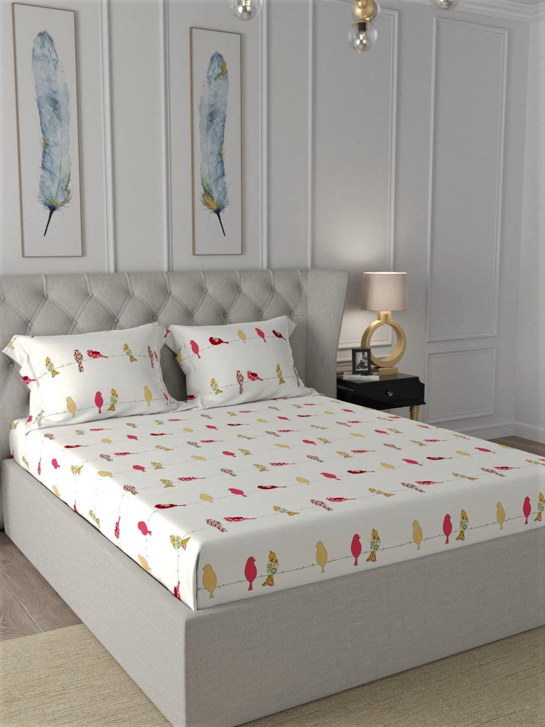 Fitted King Size Cotton Bedsheet - humming bird