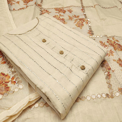 Hypnotic Beige Colored Casual Wear Embroidered Modal Silk Dress Material