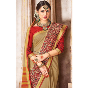 Hypnotic Beige Colored Festive Wear Woven Cotton Saree