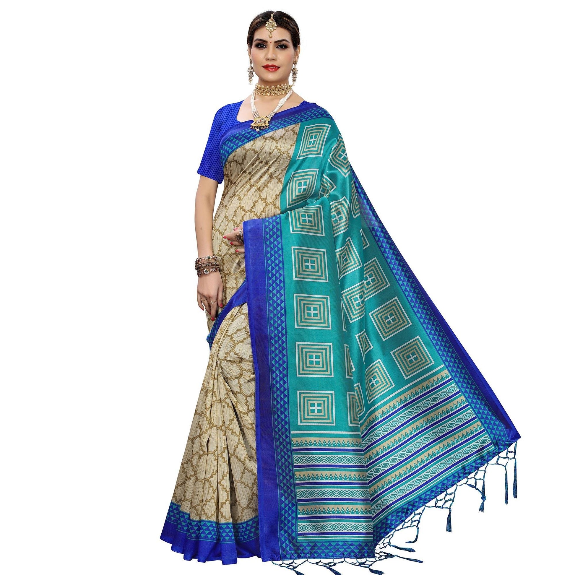 Hypnotic Beige-Rama Green Colored Casual Printed Art Silk Saree