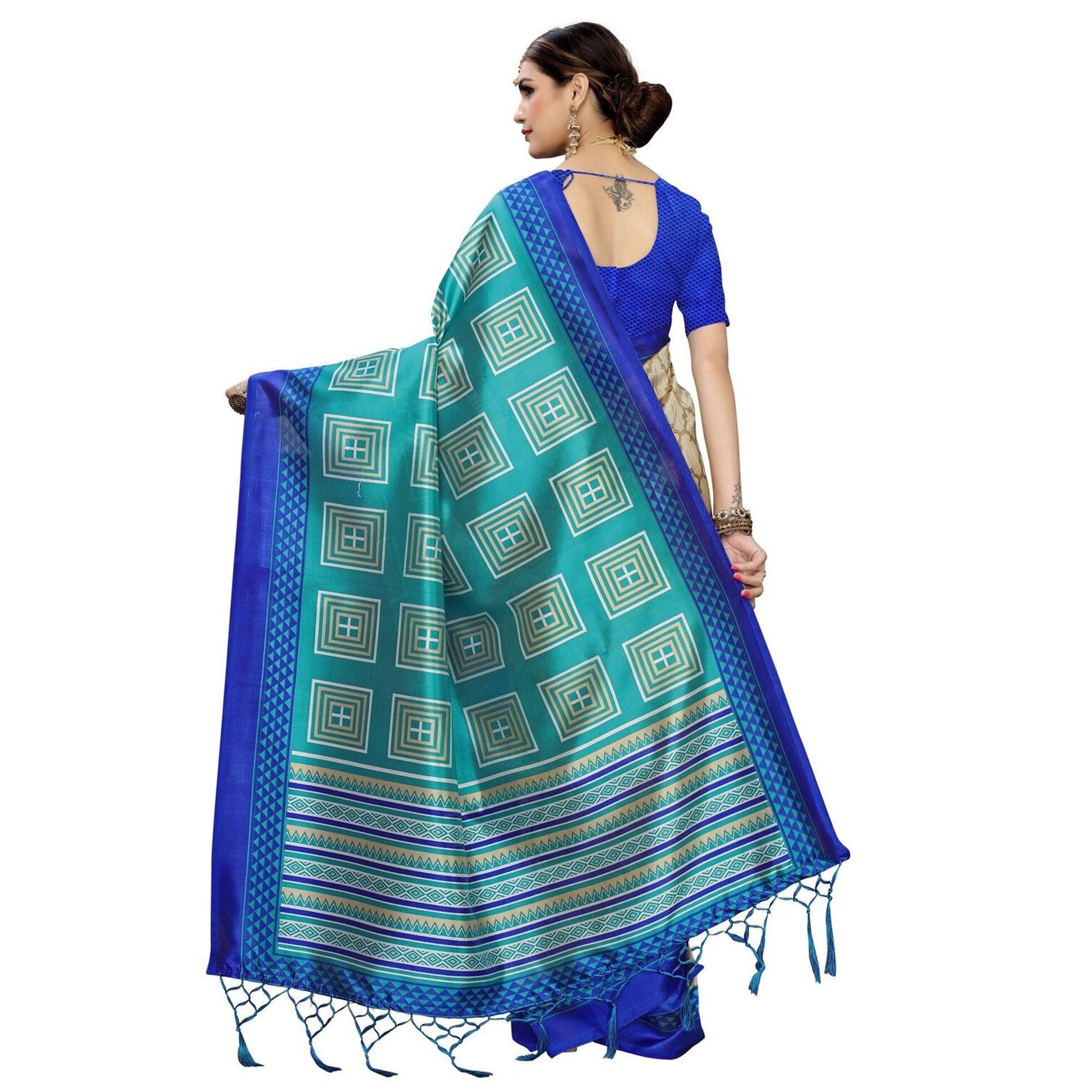 Hypnotic Beige-Rama Green Colored Casual Printed Art Silk Saree