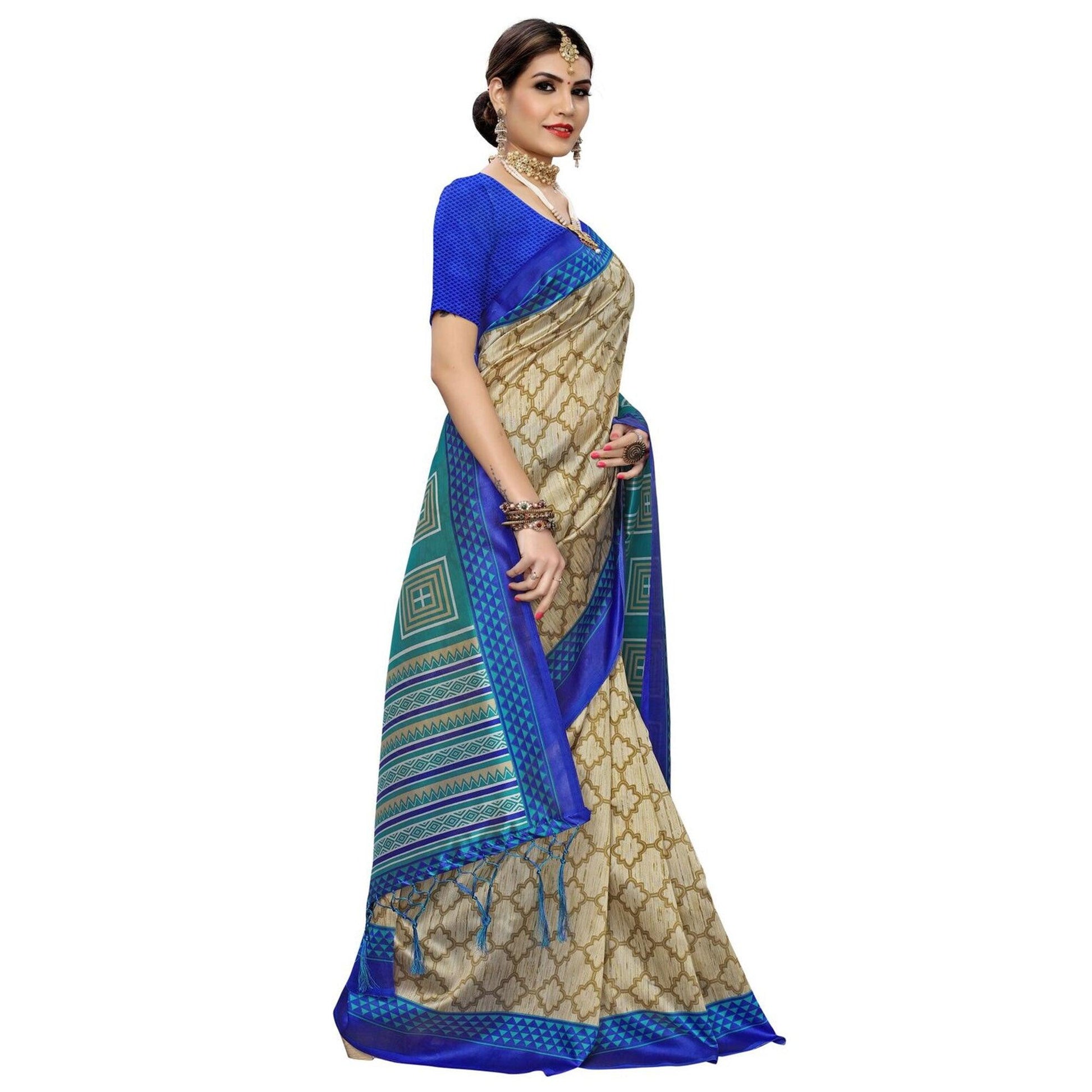 Hypnotic Beige-Rama Green Colored Casual Printed Art Silk Saree