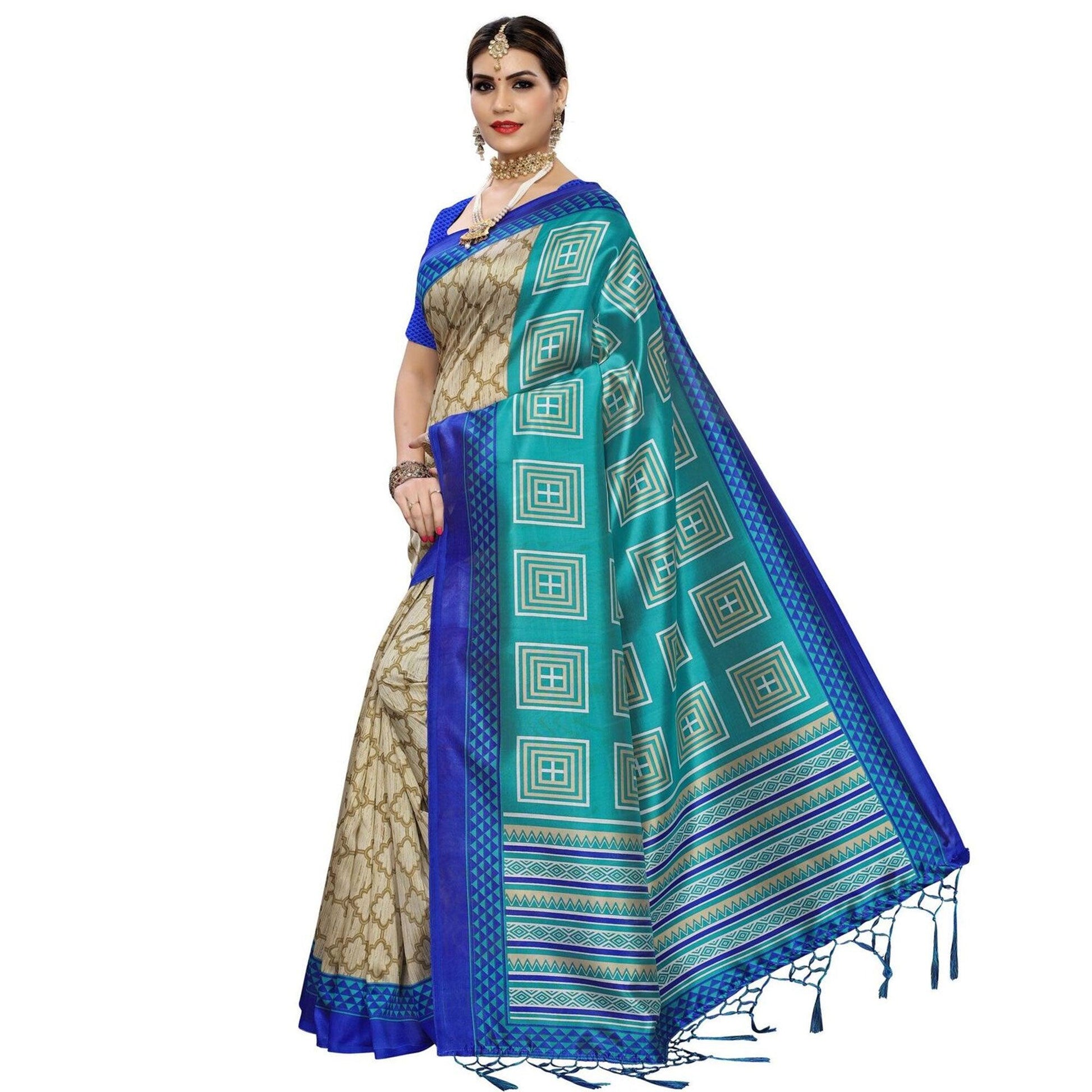 Hypnotic Beige-Rama Green Colored Casual Printed Art Silk Saree