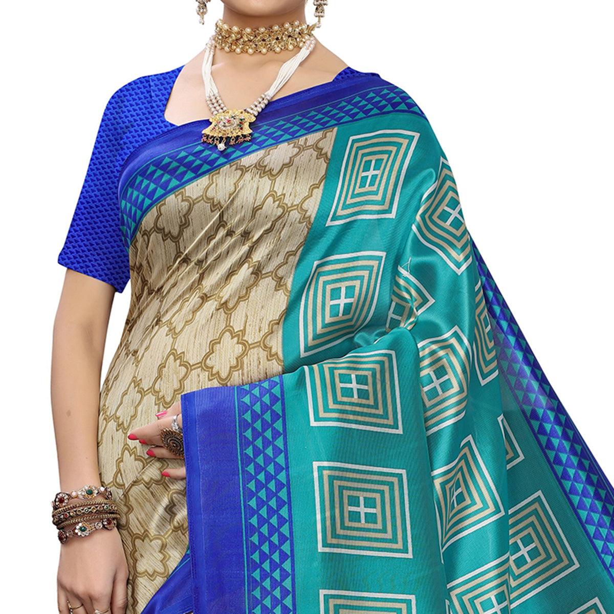 Hypnotic Beige-Rama Green Colored Casual Printed Art Silk Saree
