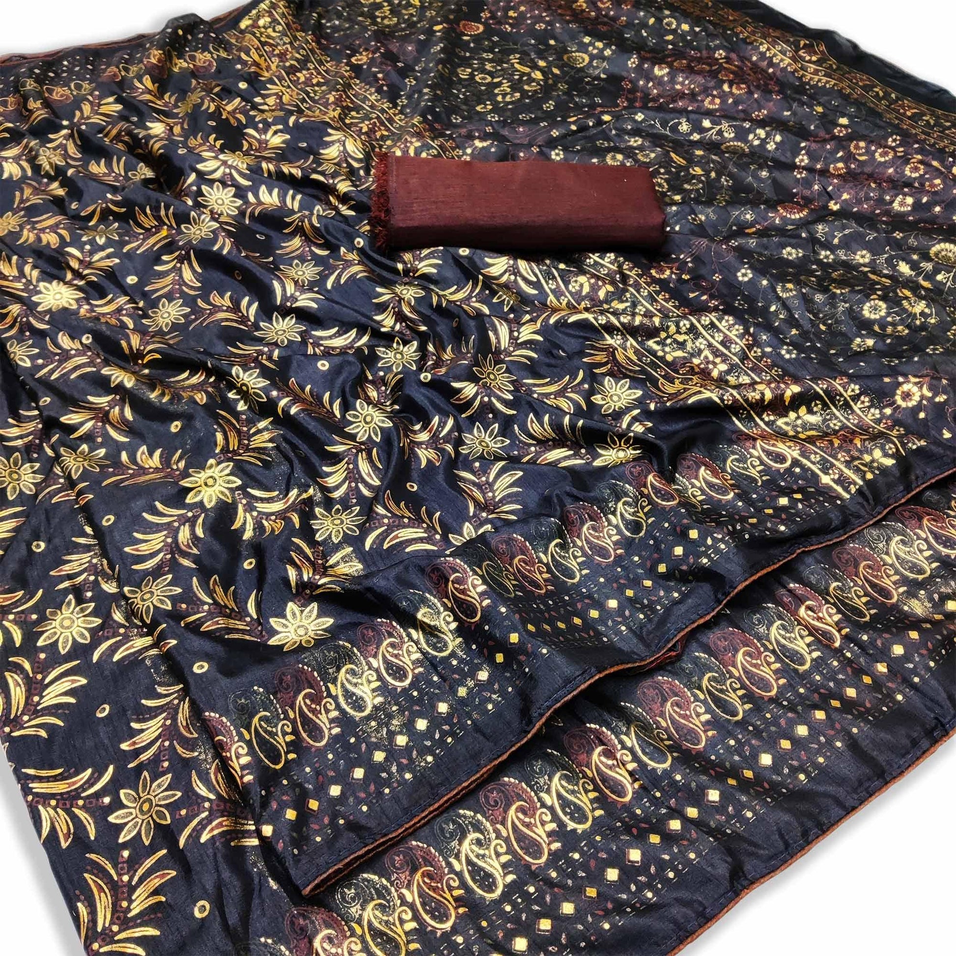 Hypnotic Black Colored Festive Wear Printed Dola Silk Saree