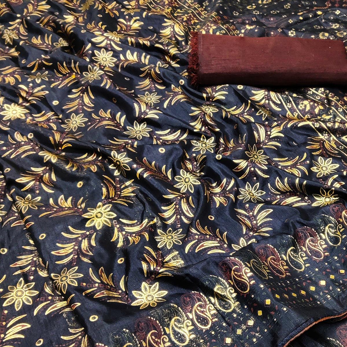 Hypnotic Black Colored Festive Wear Printed Dola Silk Saree