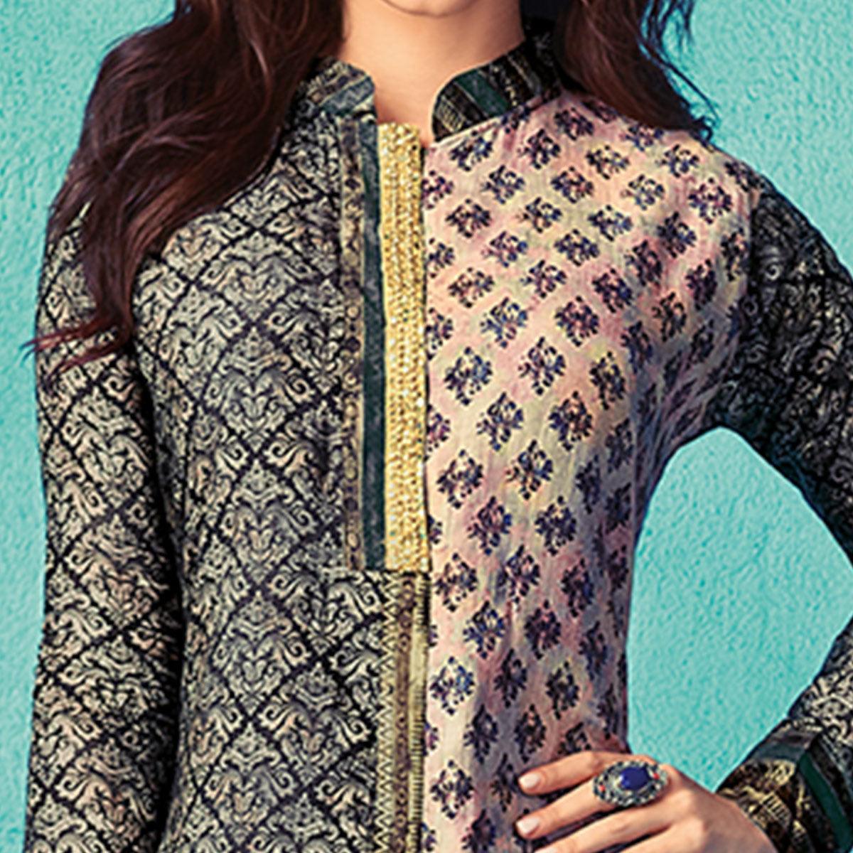 Hypnotic Black-Multi Colored Partywear Printed Cotton Kurti