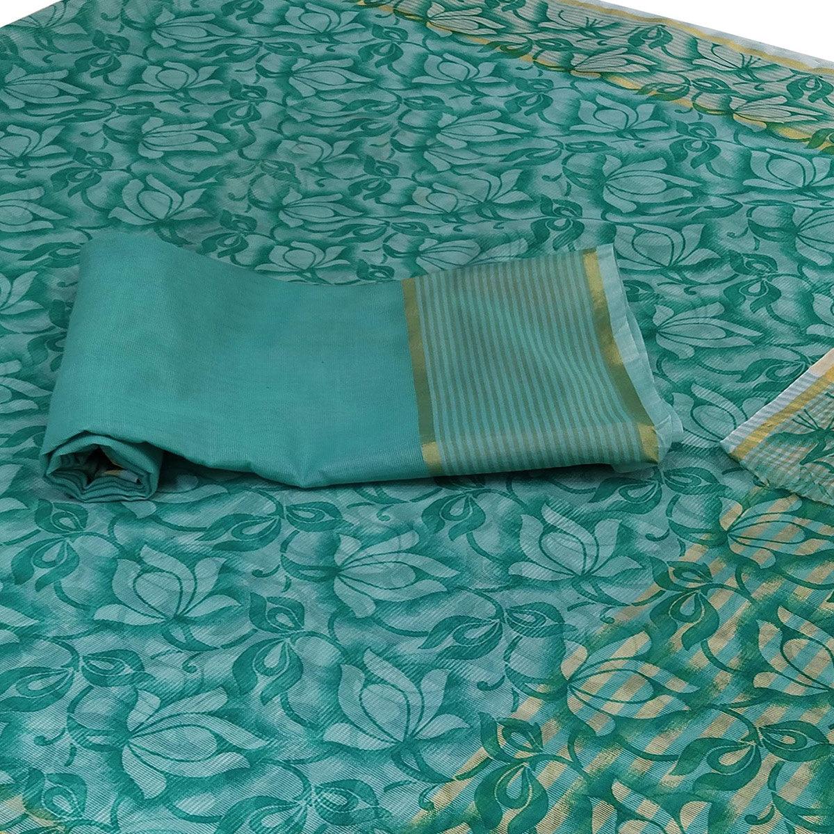Hypnotic Blue Colored Casual Wear Floral Printed Net Saree
