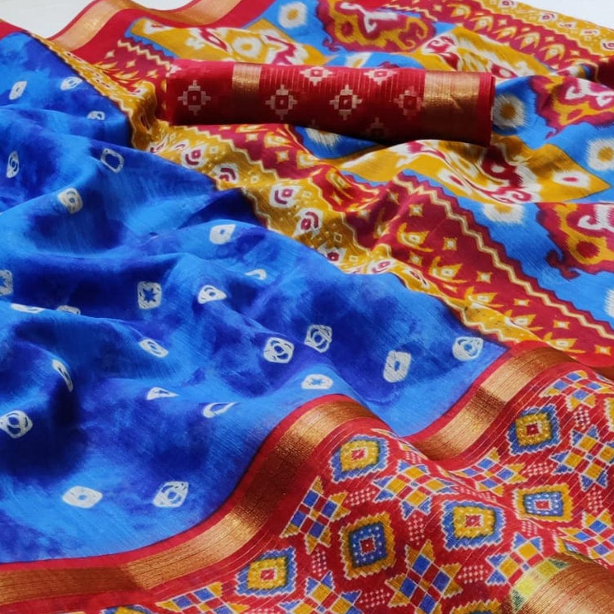 Hypnotic Blue Colored Casual Wear Printed Cotton Saree