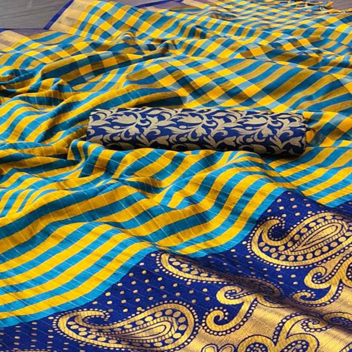 Hypnotic Ferozi Colored Festive Wear Woven Cotton Silk Saree