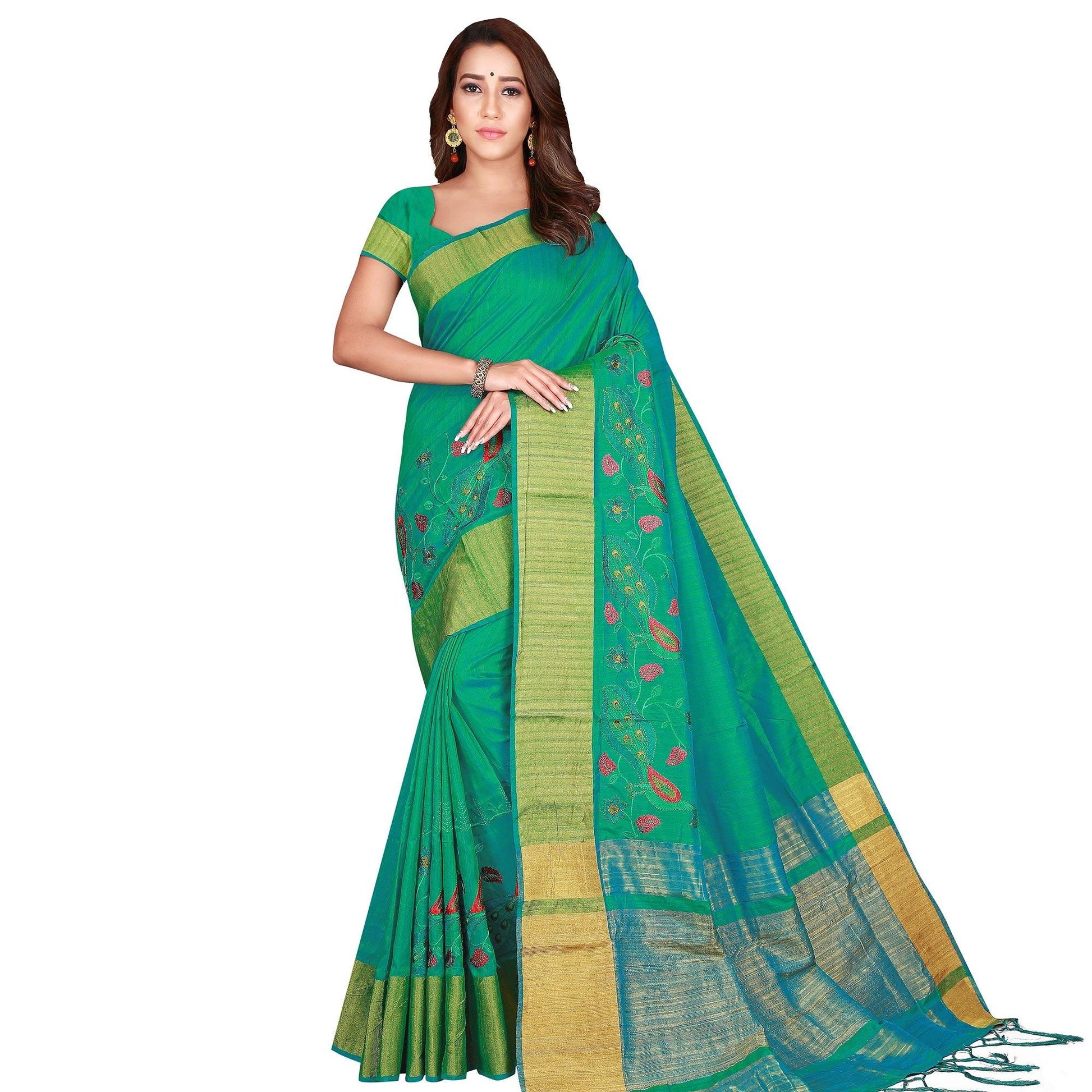 Hypnotic Green Colored Festive Wear Woven Silk Saree
