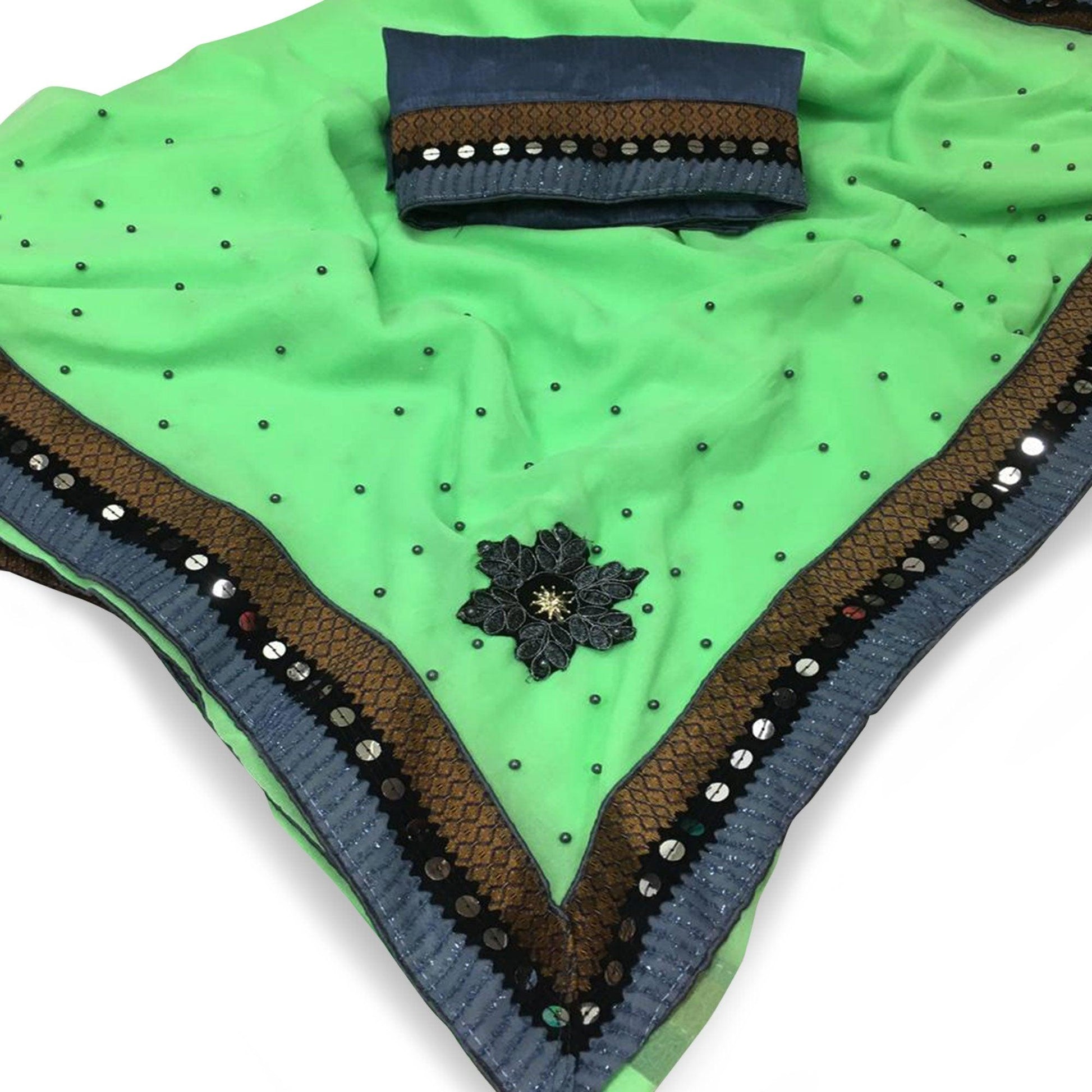 Hypnotic Green Colored Partywear Chiffon Saree