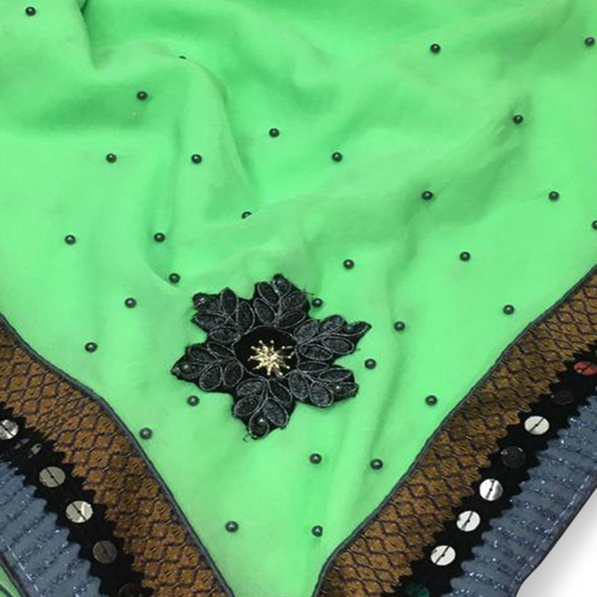 Hypnotic Green Colored Partywear Chiffon Saree