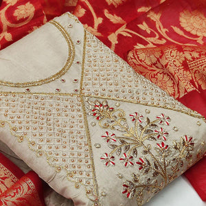 Hypnotic Light Grey Colored Festive Wear Embroidered Modal Chanderi Dress Material