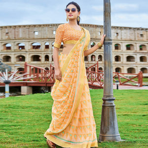 Hypnotic Light Orange Colored Casual Wear Printed Cotton Saree