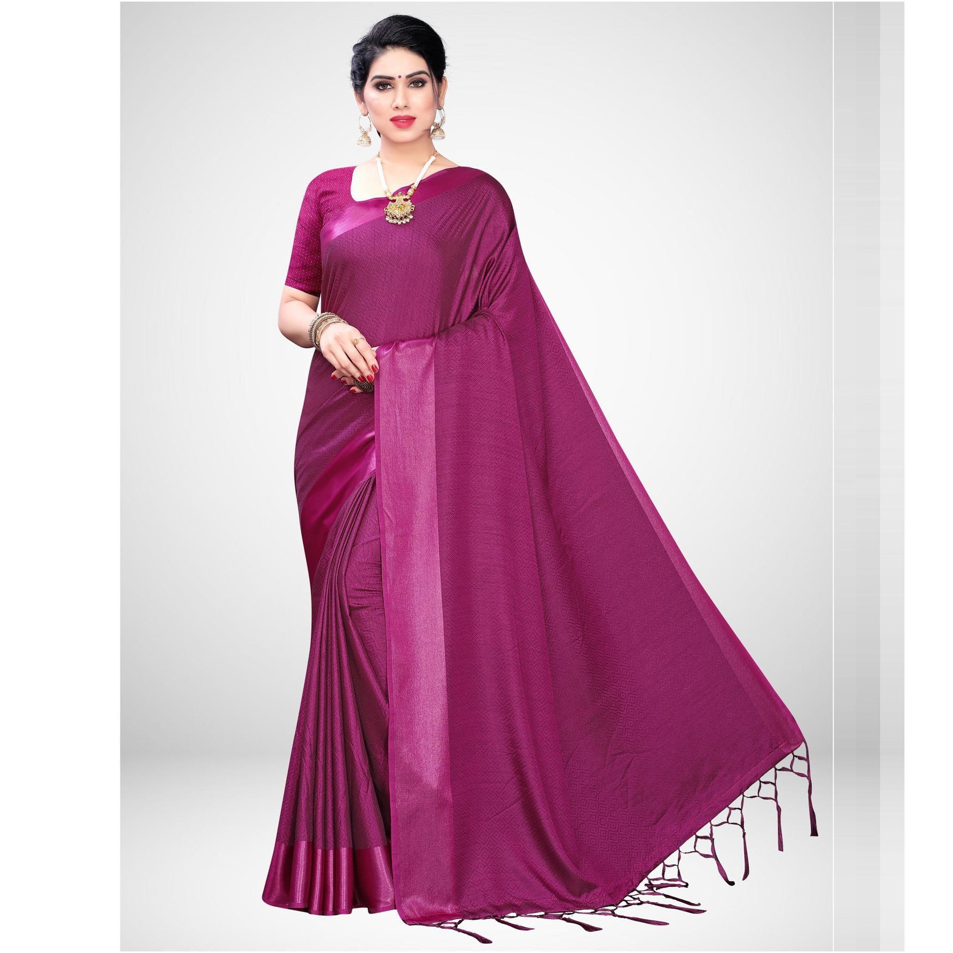 Hypnotic Magenta Colored Festive Wear Woven Satin Saree