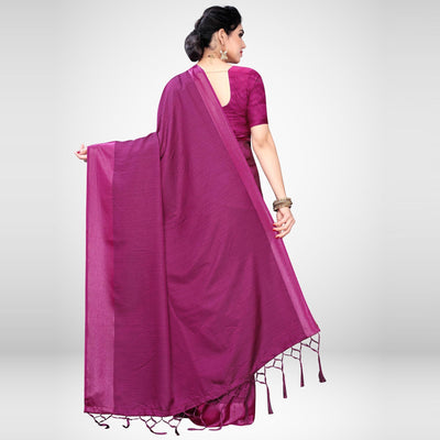 Hypnotic Magenta Colored Festive Wear Woven Satin Saree
