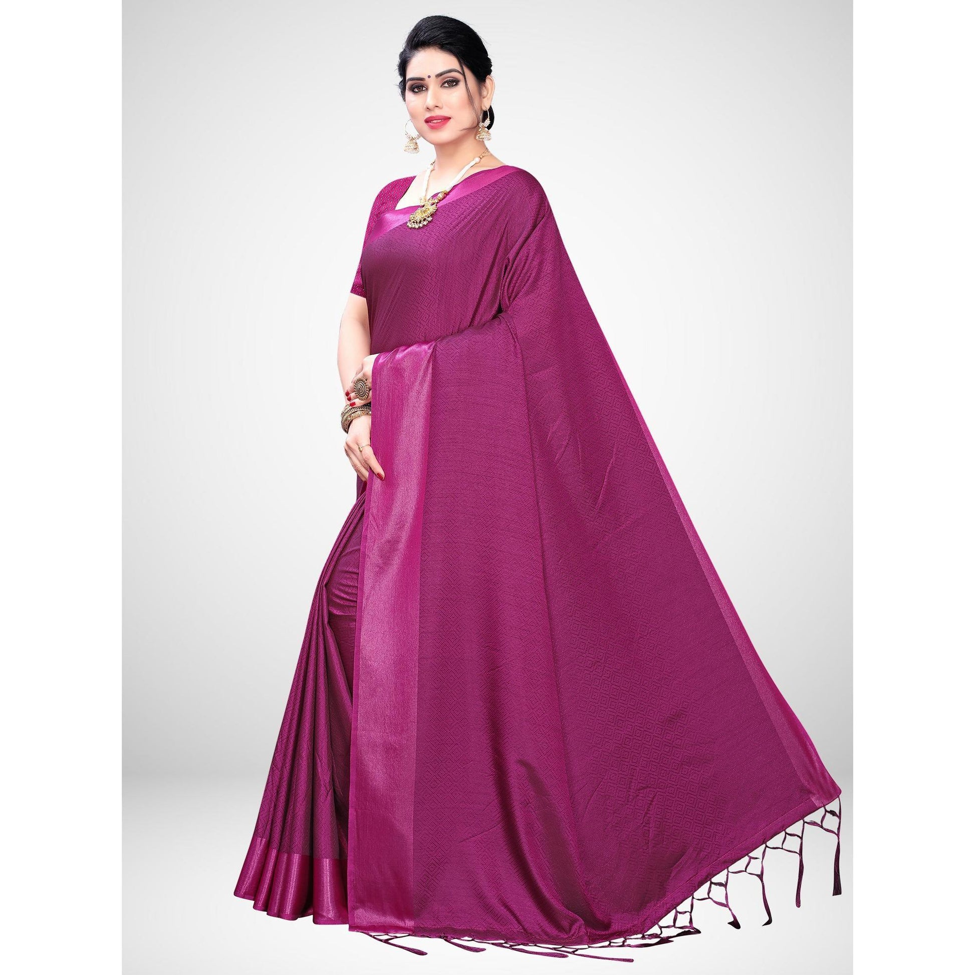 Hypnotic Magenta Colored Festive Wear Woven Satin Saree