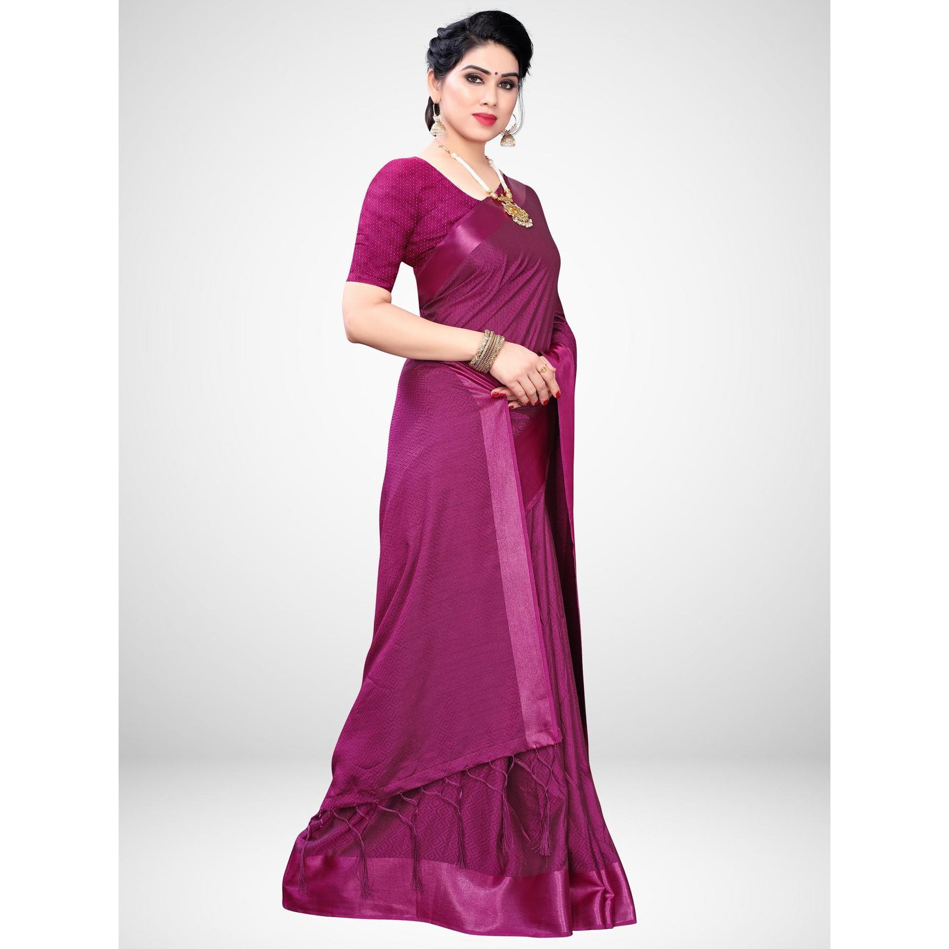 Hypnotic Magenta Colored Festive Wear Woven Satin Saree