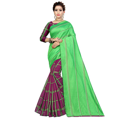Hypnotic Magenta Pink-Green Colored Casual Printed Cotton Silk Saree