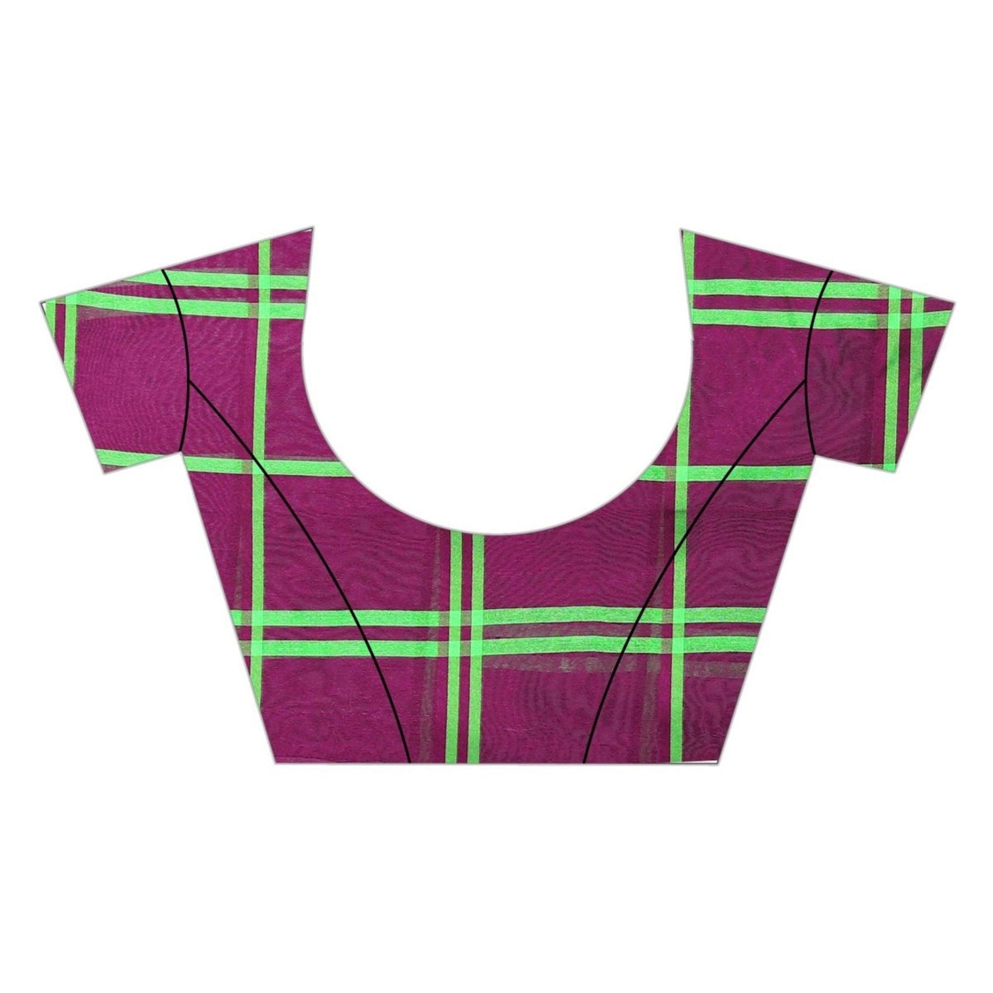 Hypnotic Magenta Pink-Green Colored Casual Printed Cotton Silk Saree