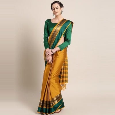 Hypnotic Mustard Colored Festive Wear Woven Cotton Silk Saree