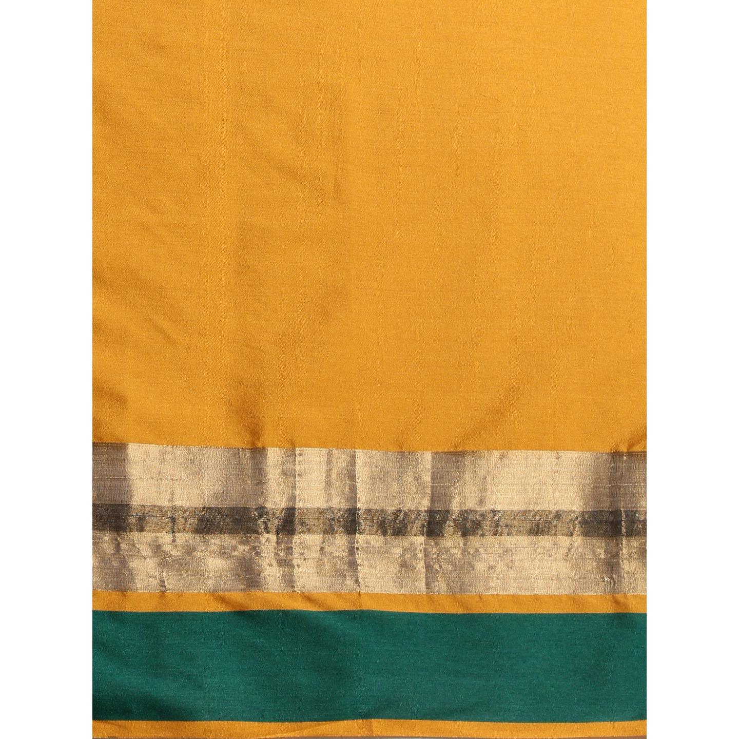Hypnotic Mustard Colored Festive Wear Woven Cotton Silk Saree