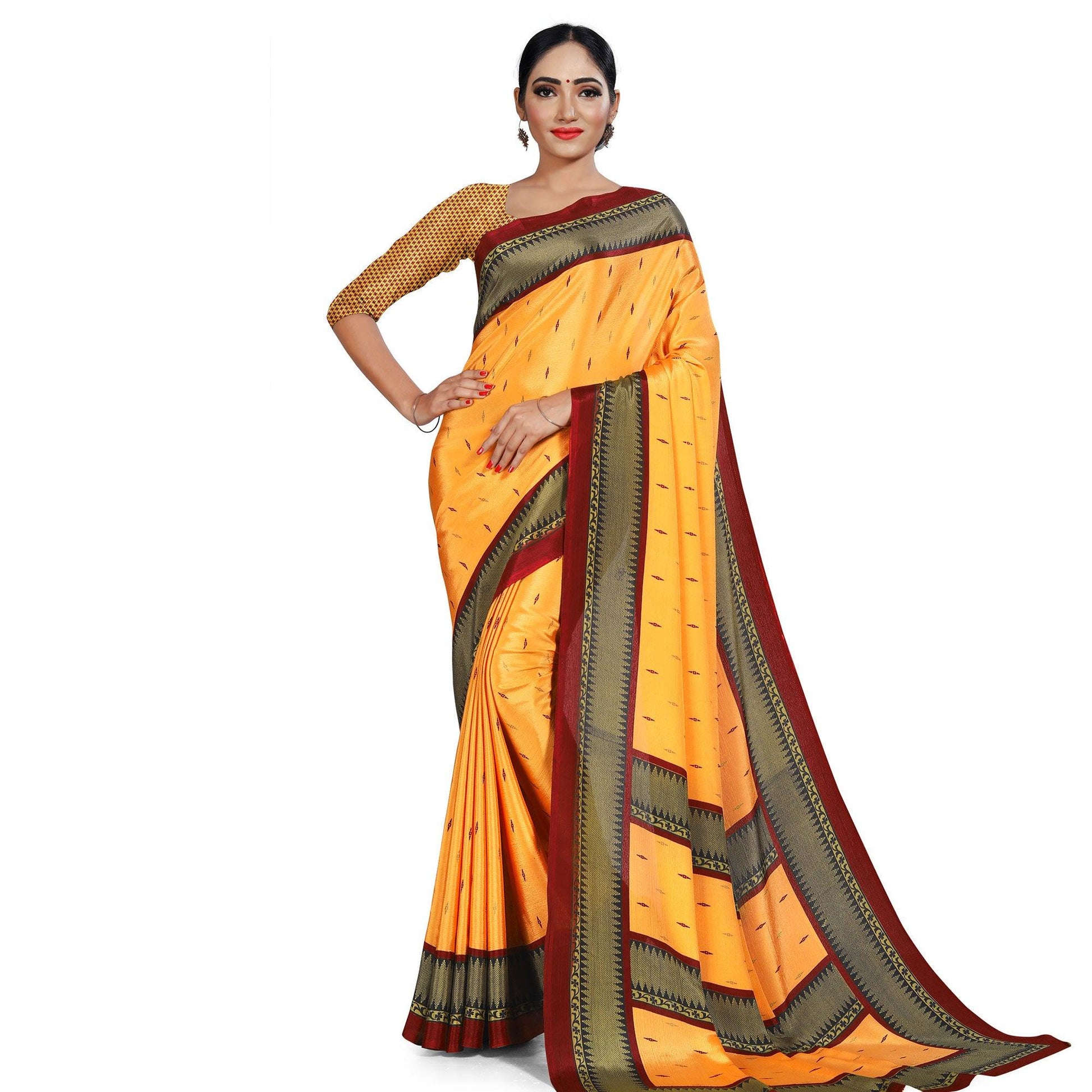 Hypnotic Mustard Yellow Colored Casual Wear Printed Crepe Saree