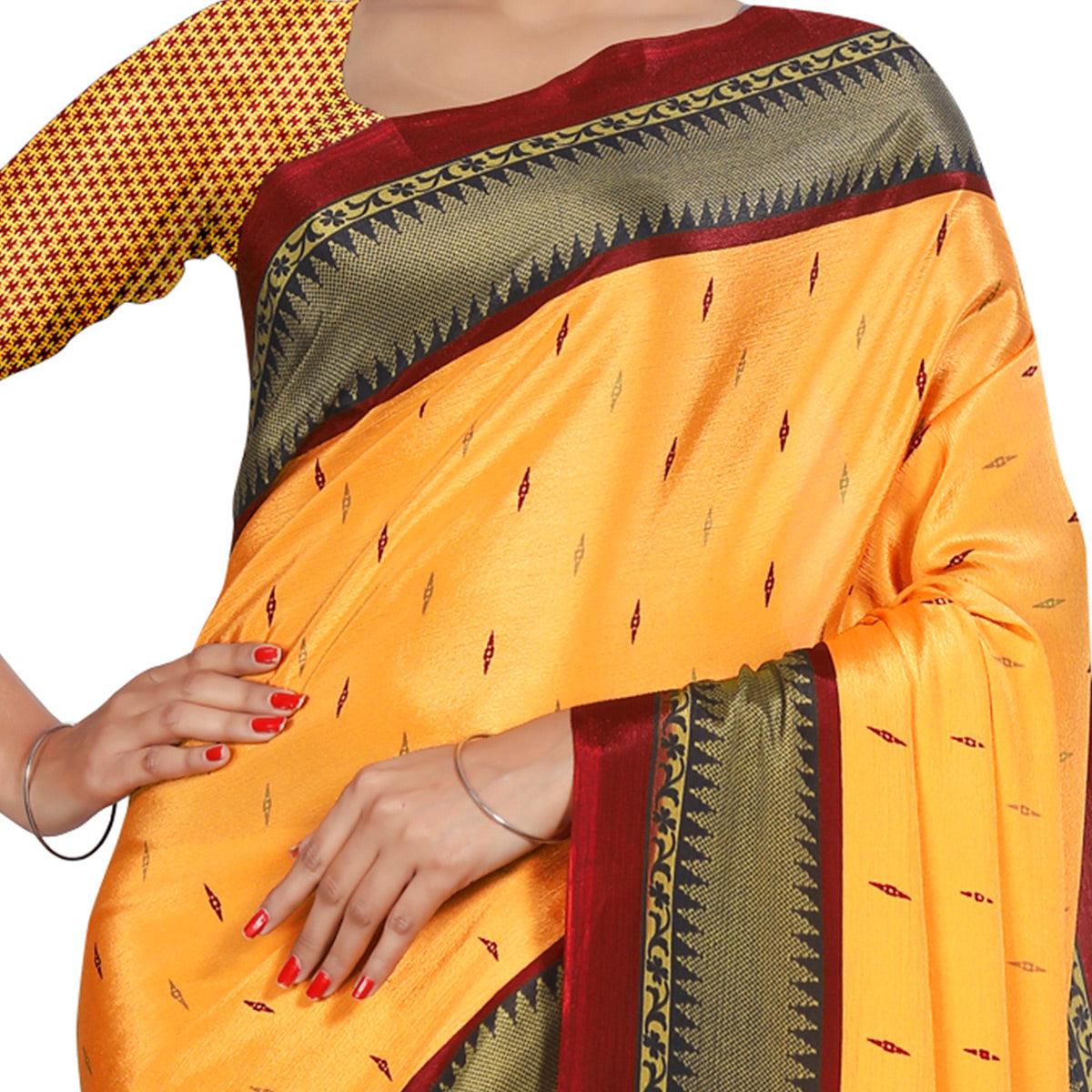 Hypnotic Mustard Yellow Colored Casual Wear Printed Crepe Saree