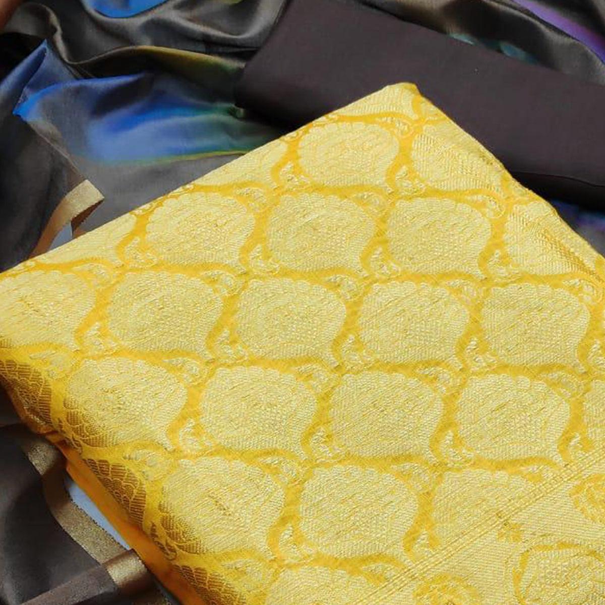 Hypnotic Mustard Yellow Colored Casual Wear Woven Banarasi Silk Dress Material