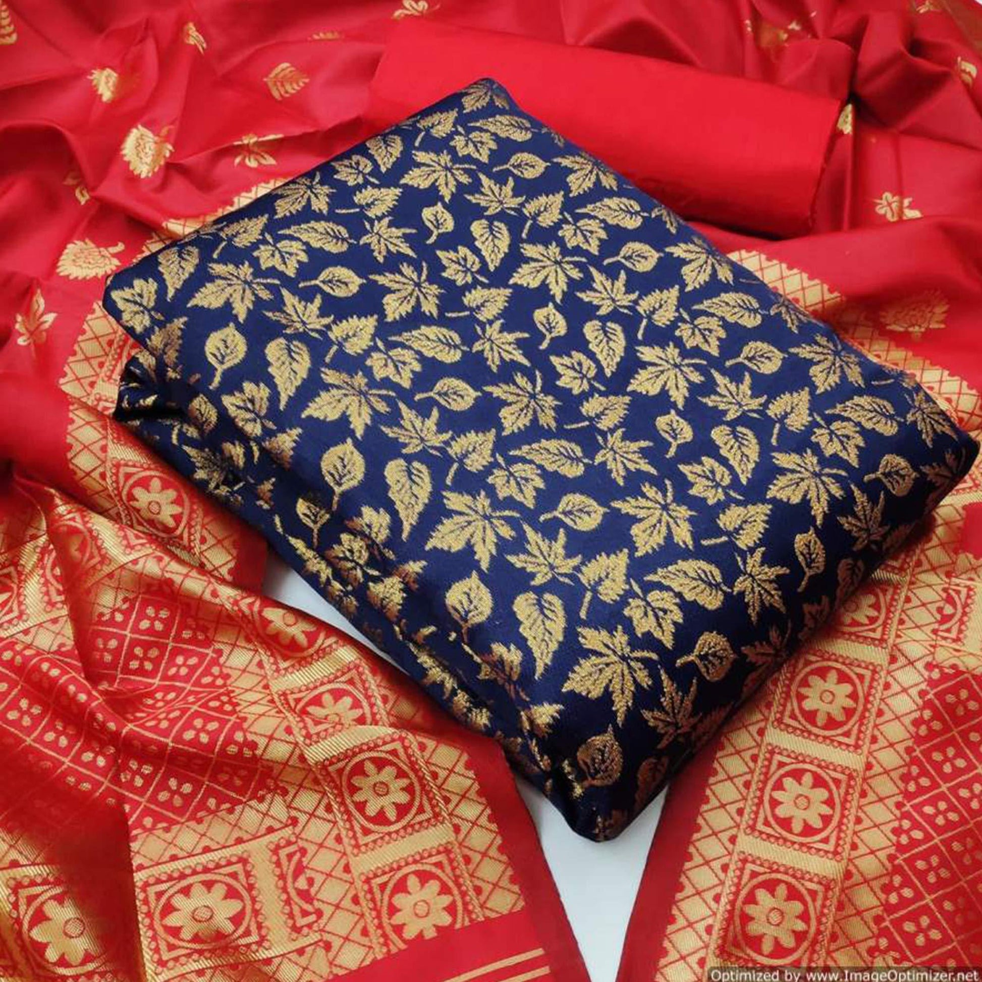 Hypnotic Navy Blue Colored Casual Wear Banarasi Silk Dress Material